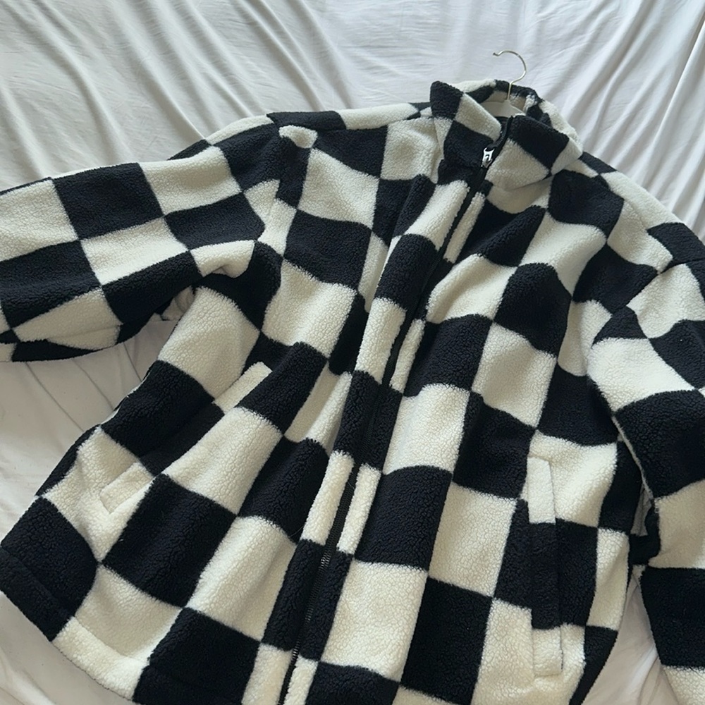 H&M checkered fleece coat